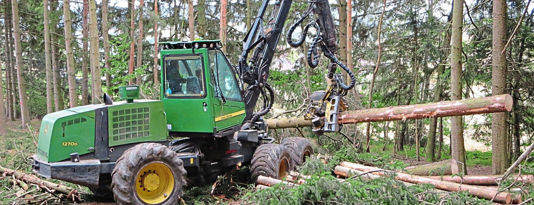 Am sichersten ist Waldarbeit mit Geräten wie einem Harvester, einer speziellen Maschine für die Holzernte. Foto: SVLFG