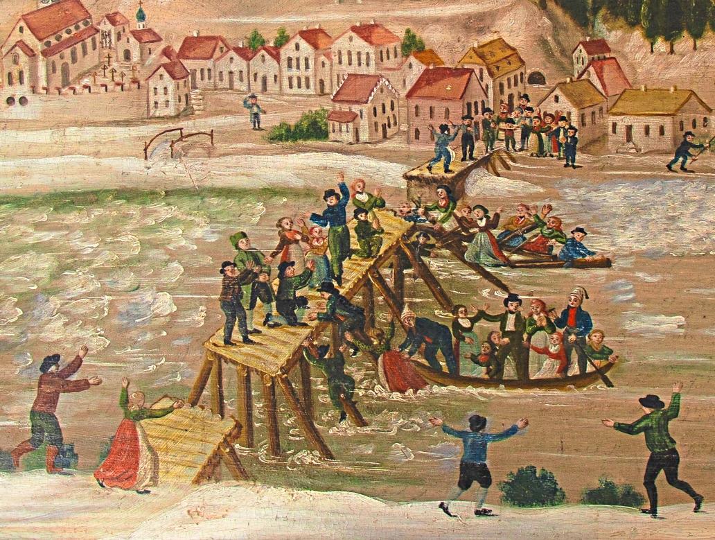Beim Brückeneinsturz von 1816 retten Fischerdorfer auch Deggendorfer, zeigt diese Votivtafel. − Foto: Stadt Deggendorf