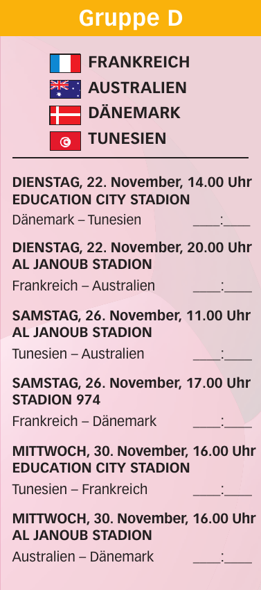 Fußball-Weltmeisterschaft 2022: Tabelle mit den Gruppenspielen und K.O.-Spielen in Katar-7