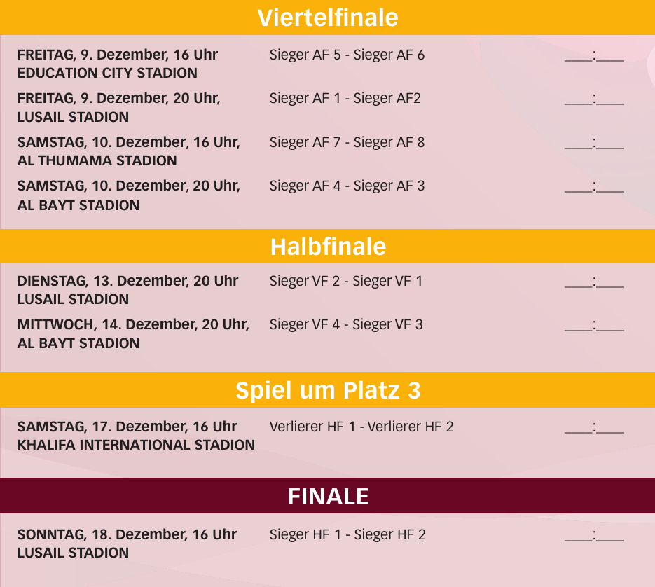 Fußball-Weltmeisterschaft 2022: Tabelle mit den Gruppenspielen und K.O.-Spielen in Katar-3