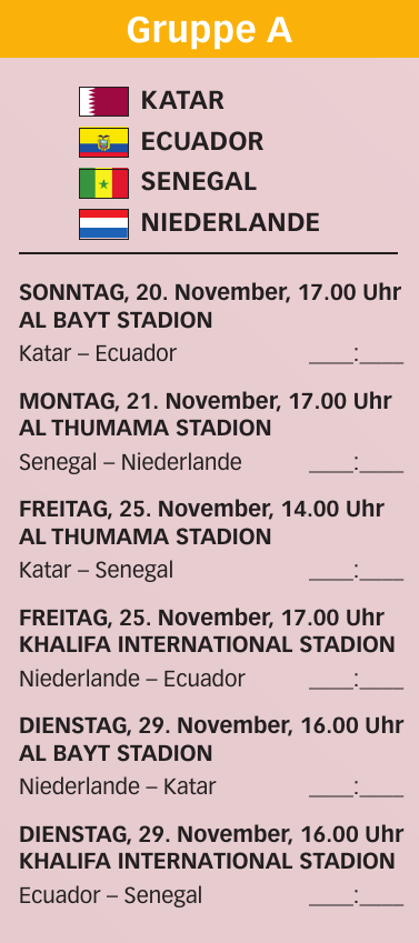 Fußball-Weltmeisterschaft 2022: Tabelle mit den Gruppenspielen und K.O.-Spielen in Katar-4