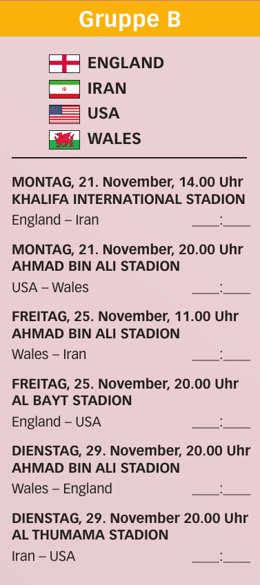 Fußball-Weltmeisterschaft 2022: Tabelle mit den Gruppenspielen und K.O.-Spielen in Katar-5