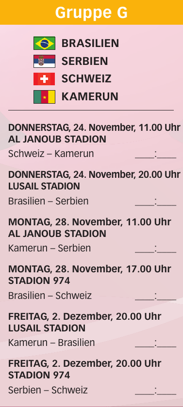 Fußball-Weltmeisterschaft 2022: Tabelle mit den Gruppenspielen und K.O.-Spielen in Katar-10