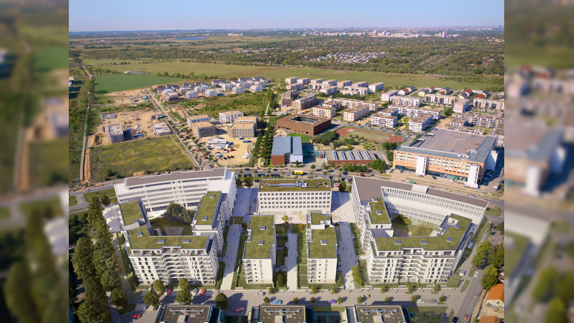 Architektonisch reizvoll: die neue Mitte für Schönefeld. Visualisierung: BUWOG