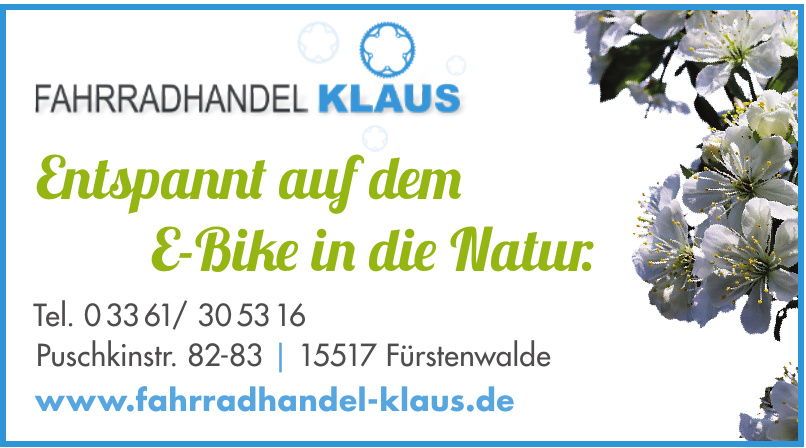 Sonderthemen EFahrräder Füchsen Fürstenwalde & Radtouren im Seenland