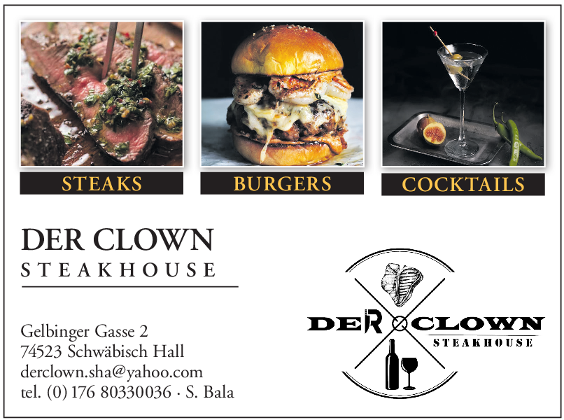 Clown Steakhouse Hall Veganer/RindfleischSpezialitäten Südwest Presse