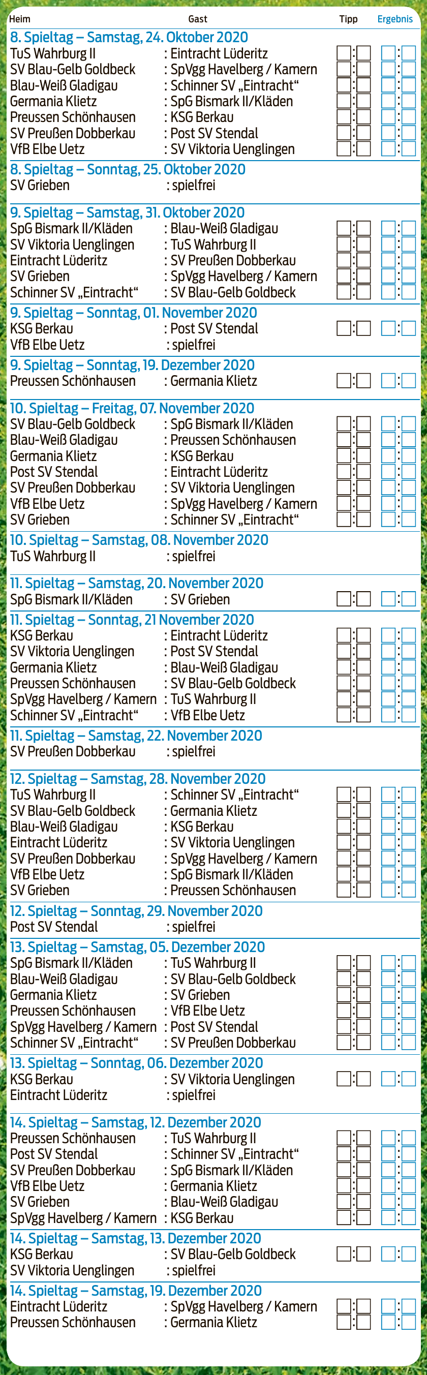 Spielplan der Kreisoberliga Altmark Ost 2020/21-5