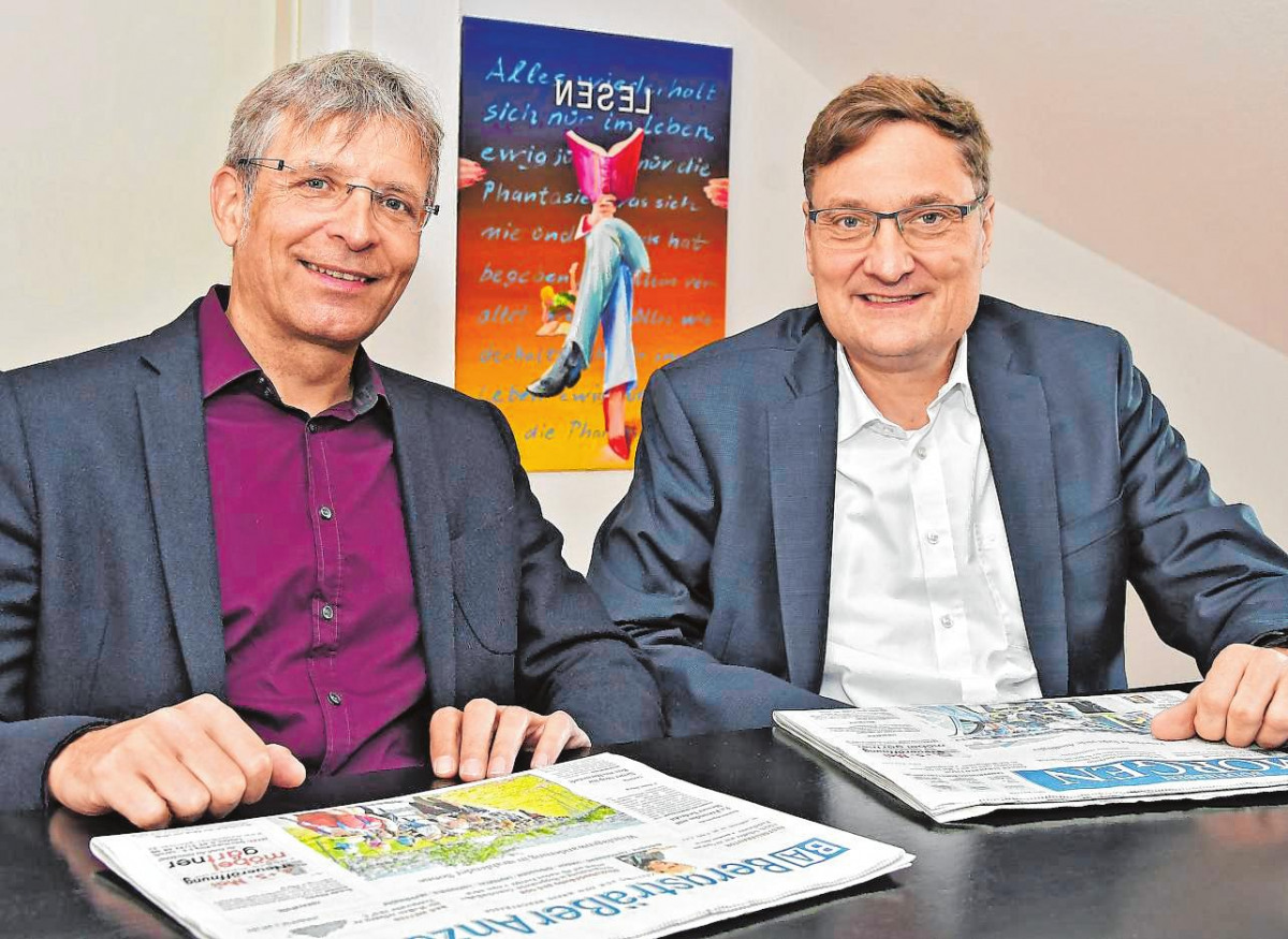 Michael Roth (l.), Geschäftsführer und Chefredakteur des Bergsträßer Anzeigers, und Andreas Wohlfart, Leiter Mediaverkauf Südhessen. BILD: DIETMAR FUNCK