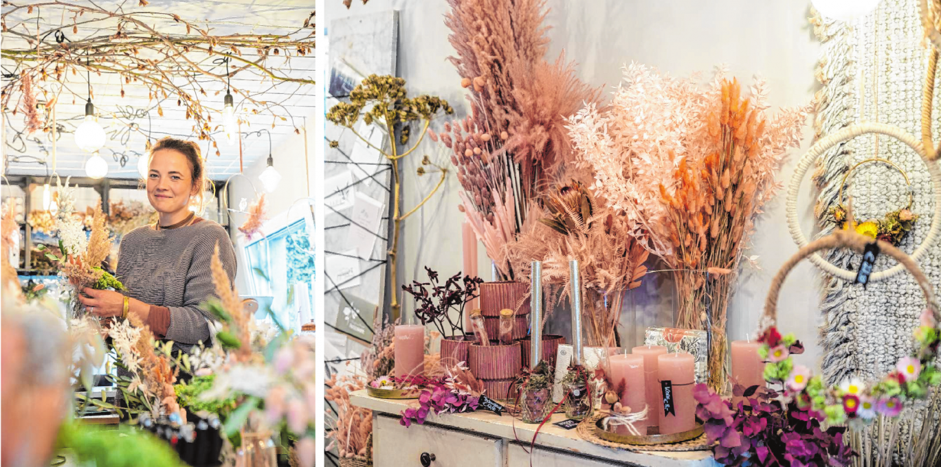 Julia Bauer hat im März ihren kleinen Laden JUBA Floristik in Zell eröffnet. Neben frischen Blumen und Pflanzen sind auch Trockenblumen im Angebot. Bilder: Thomas Neu