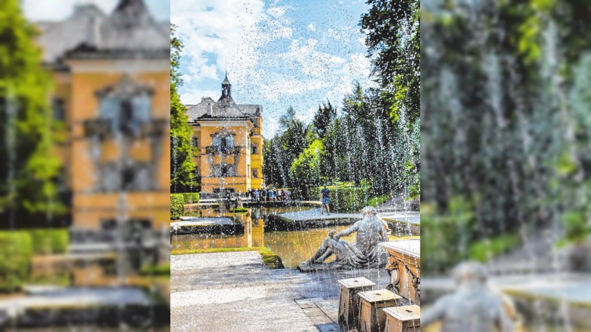 Vorsicht, sonst wird man nass: Die berühmten Wasserspiele im Schlosspark Hellbrunn sind 400 Jahre alt. BILD: DPA/SCHLOSSVERWALTUNG HELLBRUNN/AUER