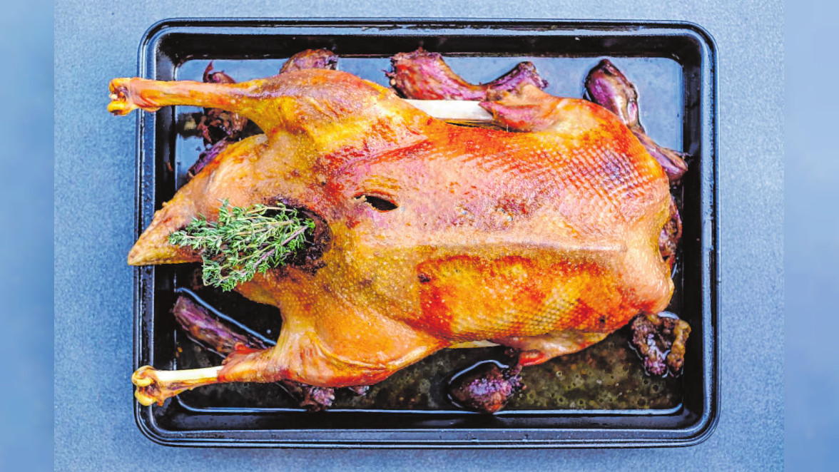 Fertig ist der Gänsebraten, wenn beim Anstechen mit einer Gabel klarer Fleischsaft austritt. Sollte der Saft noch rötlich sein, muss die Gans weiterbrutzeln. BILD:DPA/THOMAS SIXT