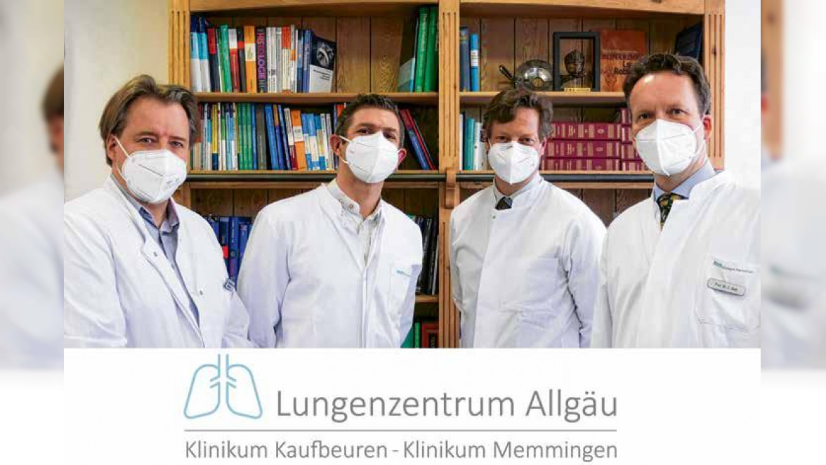 Die Thoraxspezialisten der Kliniken Kaufbeuren und Memmingen – von links: Oberarzt Christoph Berghammer (KF), Oberarzt Dr. Benedikt Haager (MM), Chefarzt Professor Dr. Stefan Maier (KF) und Chefarzt Professor Dr. Dr. h.c. Carsten Gutt (MM)