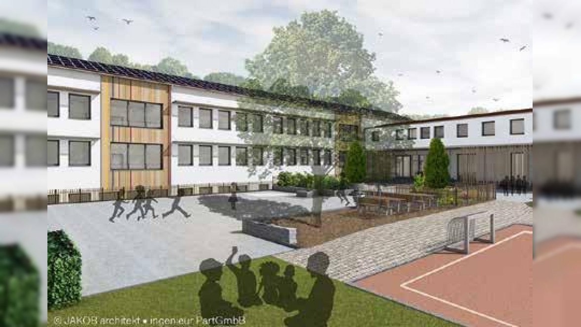 Die Planungen für die Sanierung der Buxheimer Grundschule sind bereits weit fortgeschritten. Diese Animation zeigt, wie das Schulgebäude später einmal aussehen könnte. Foto: Gemeinde Buxheim 