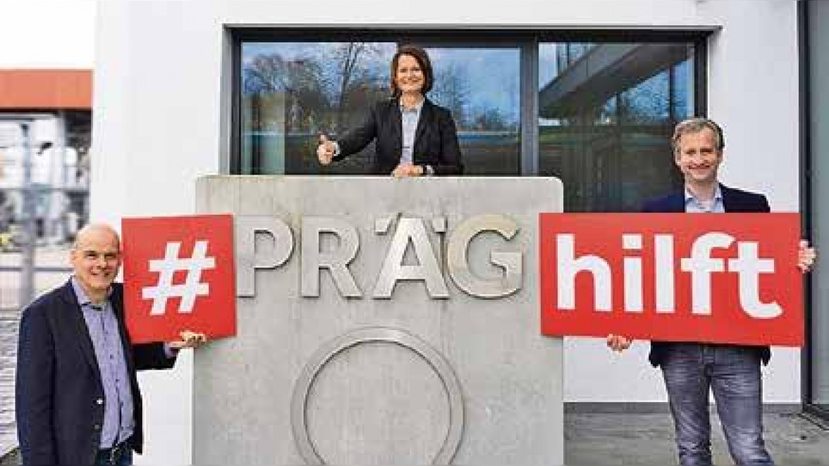 #PRÄGhilft mit Gutscheinaktion dem hiesigen Einzelhandel – v.l.n.r. PRÄG Geschäftsführer Klaus-Rüdiger Bischoff, Marketingleiterin Silke Teltscher und Gesellschafter-Geschäftsführer Marc Deisenhofer. Foto: Präg