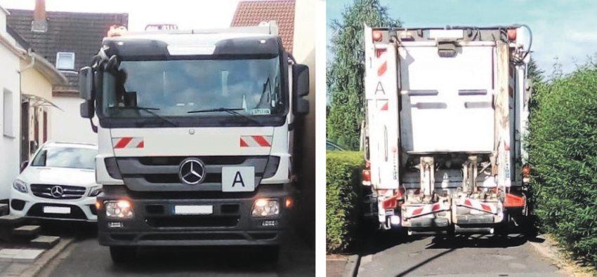 Parkende Fahrzeuge und Grünwuchs behindern die Entsorgungsfahrzeuge bei der Abfallabfuhr 